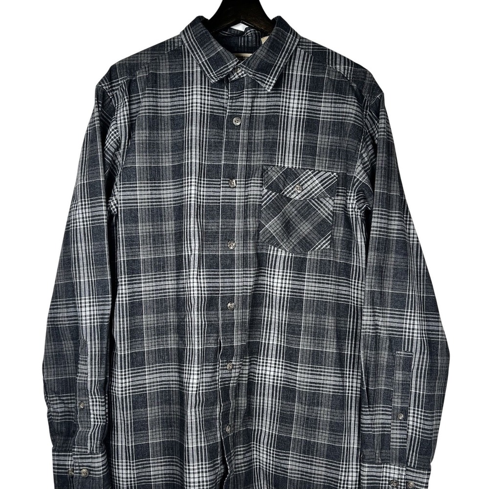 RedHead Brand Co Mens Medium Gray Black Plaid Long Sleeve Button‎ Front Shirt